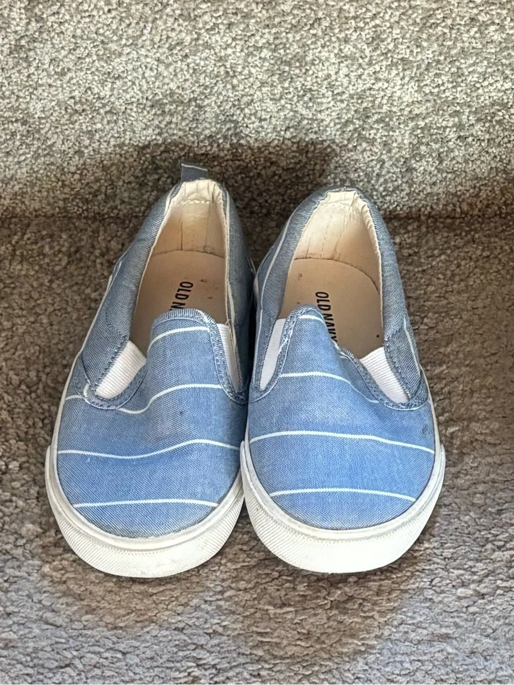 Old Navy Blue and White Striped Canvas Slip-Ons